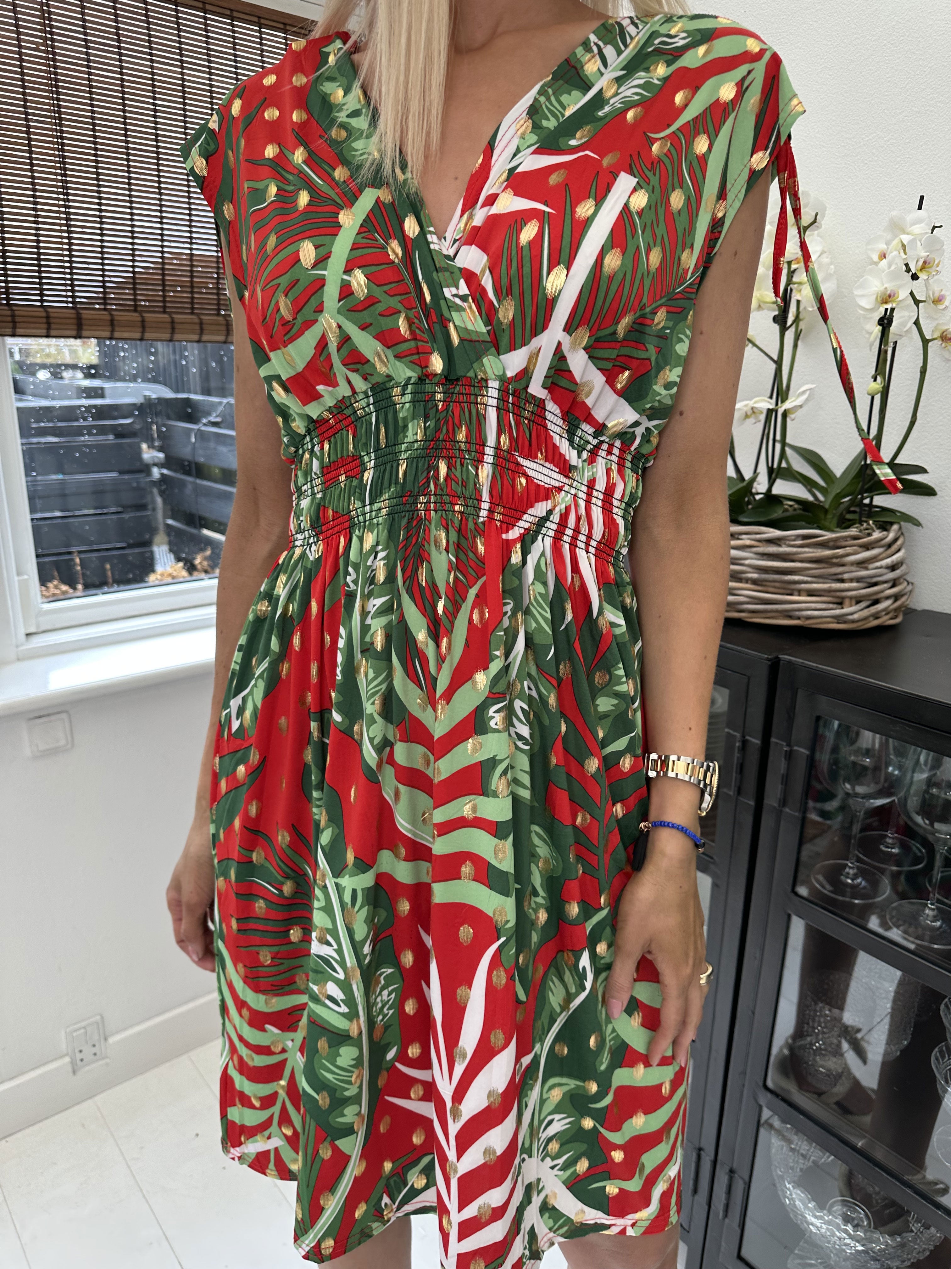 Pams Forest Short - Kort elastisk kjole i krølfrit stof